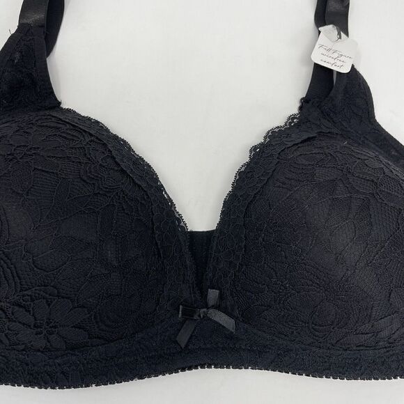 CARRIE AMBER Intimates Womens Solid Black Lace Full-Figure Bra NEW Wirefree 36D - Picture 5 of 8